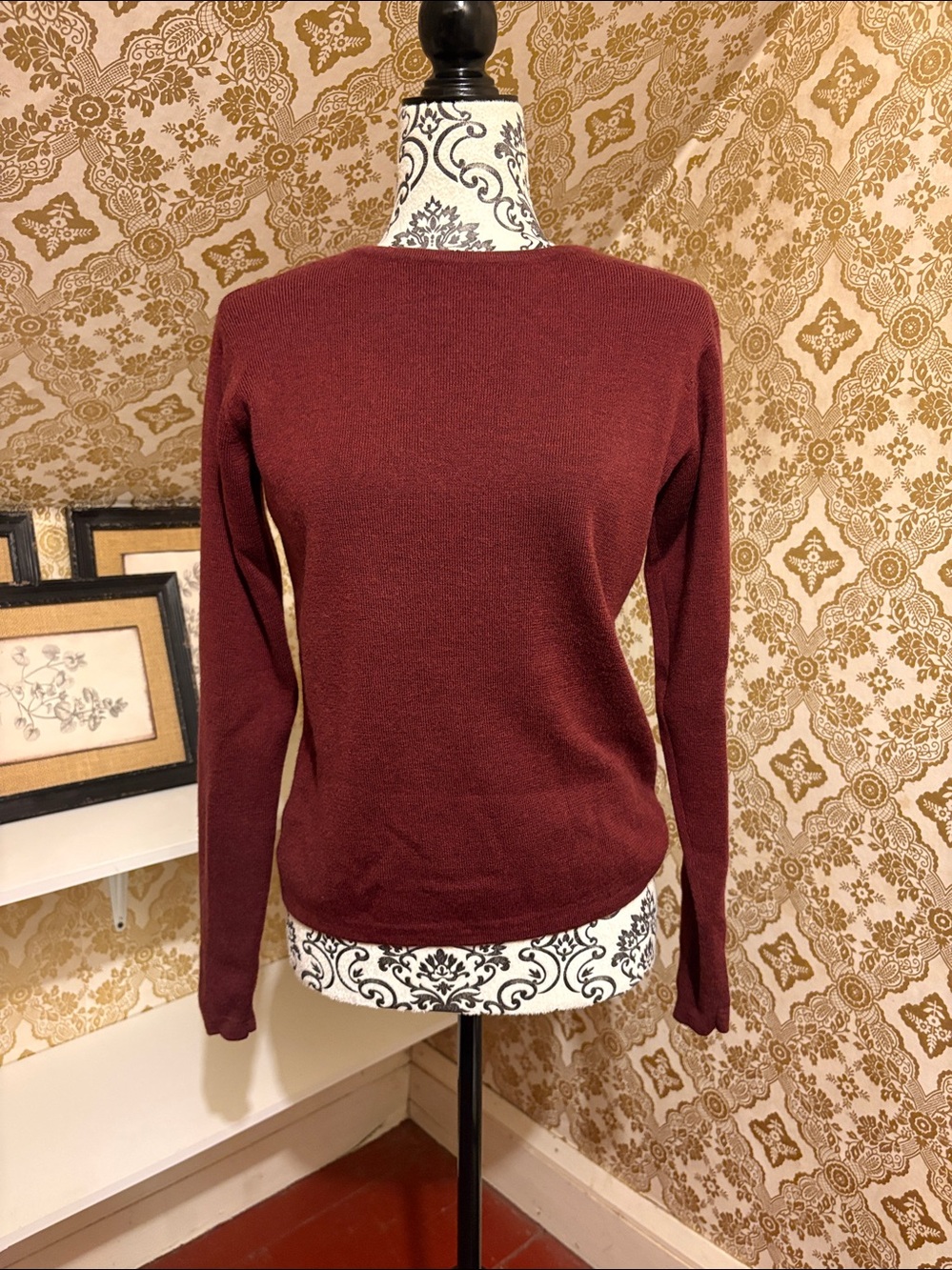 Vintage LL Bean Maroon Merino Wool Crewneck Sweater - Picture 1 of 6